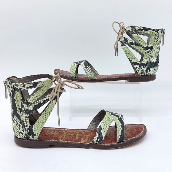 Sam Edelman Women’s Snakeskin Gladiator Sandals Lace Up Ankle Flat Zip Back Boho - Picture 2 of 9